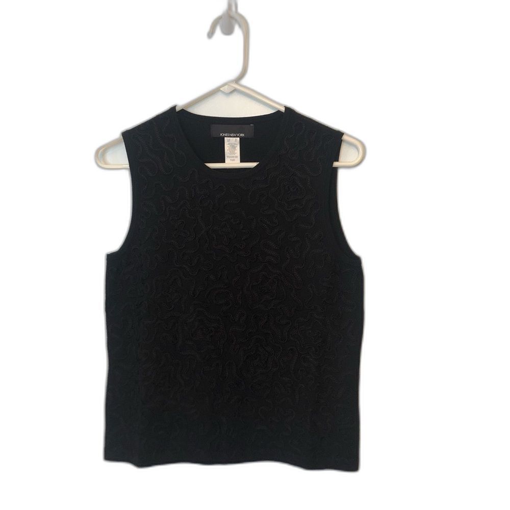 Jones New York Black Sweater Tank Top Size Small Filigree Detail on Front